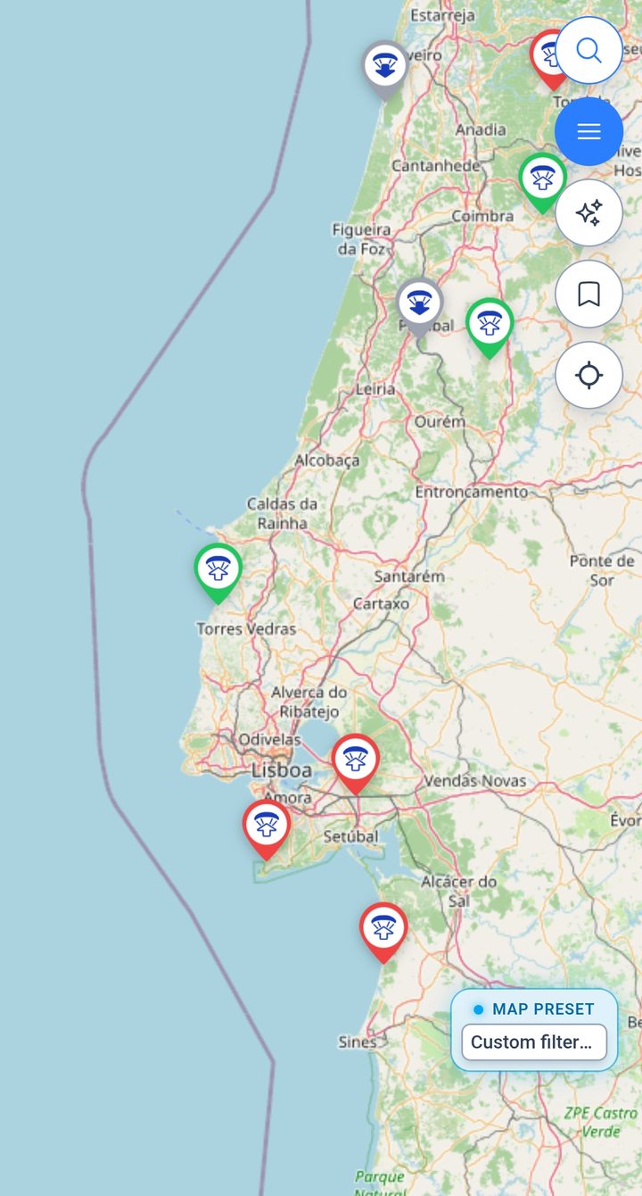 XCmap map of Portugal with paragliding takeoffs and landings