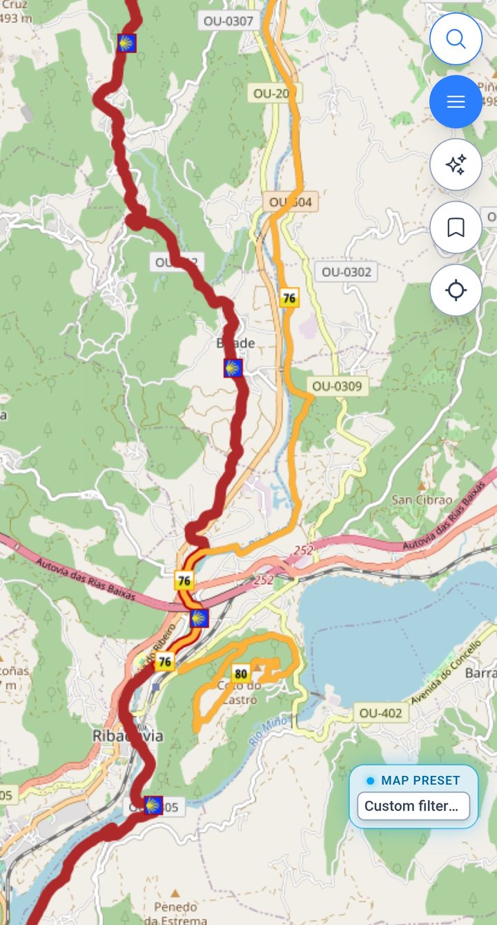 XCmap map with marked hiking trails near Ribadavia