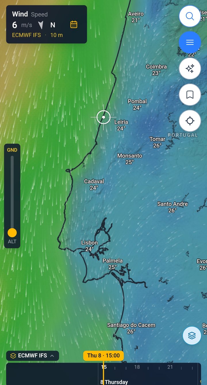XCmap map with the wind layer over the Portuguese coast