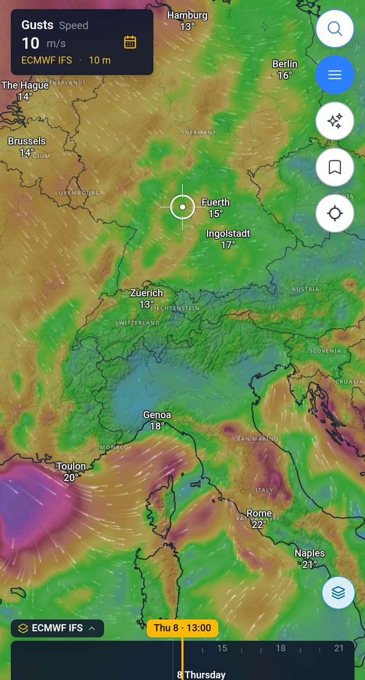 XCmap map with the Gusts layer